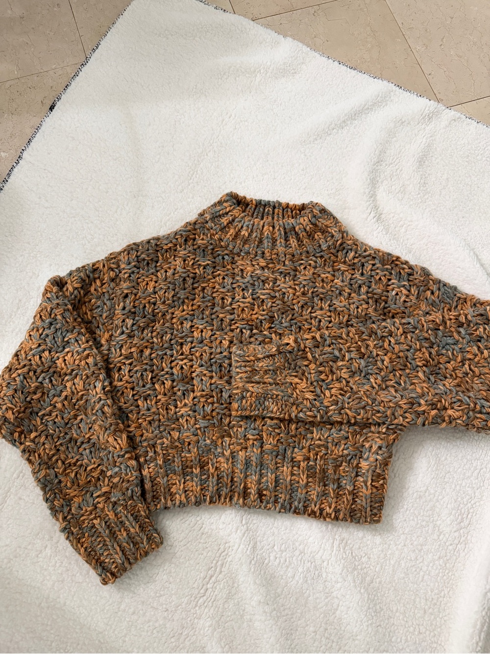 ALTAR’D STATE Chunky Marled Cropped Sweater - Orange & Gray